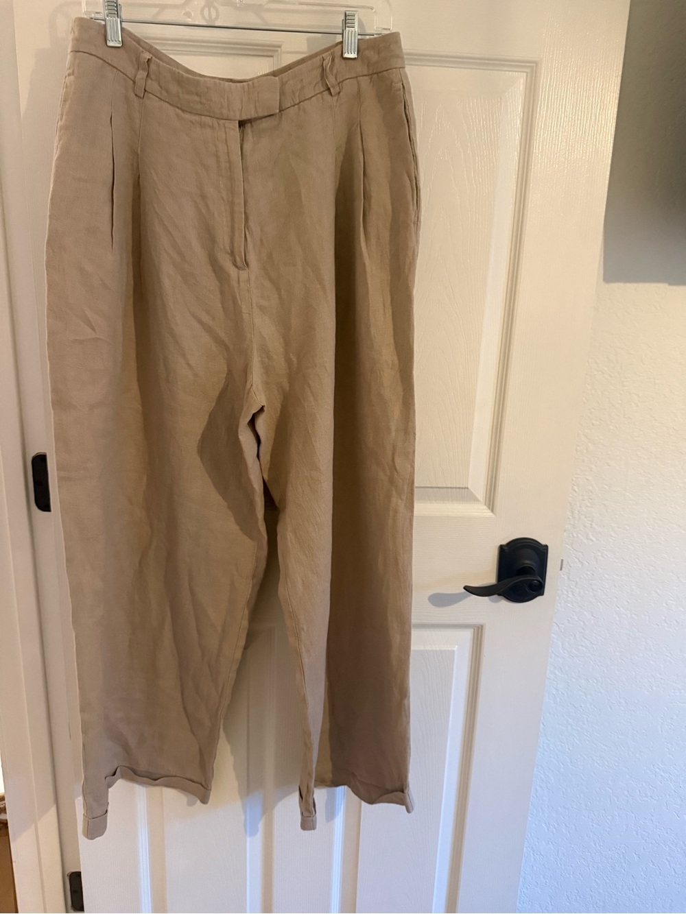 Free People Beige Linen-Blend wide leg pleated cuffed pants